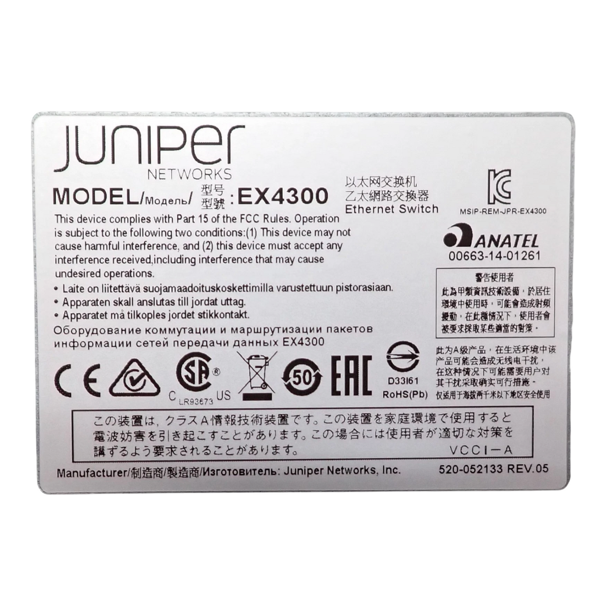 Juniper Networks EX4300-48T 48x 1GbE RJ45 4x 40Gb QSFP+ 1U Switch + EX-UM-4X4SFP