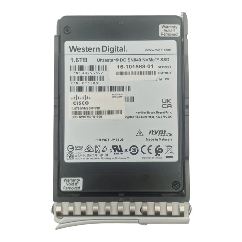 NEW Cisco 1.6TB 2.5" NVME U.2 PCIe SSD UCS-NVMEM6-W1600 + M5 M6 Caddy