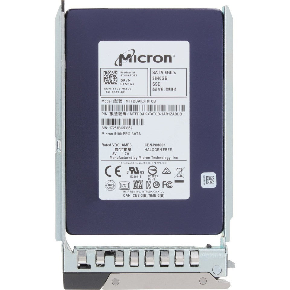 Dell 3.84TB SATA 6G MU TLC SED 2.5" SSD T55G2 MTFDDAK3T8TCB 14th-17th Gen Caddy