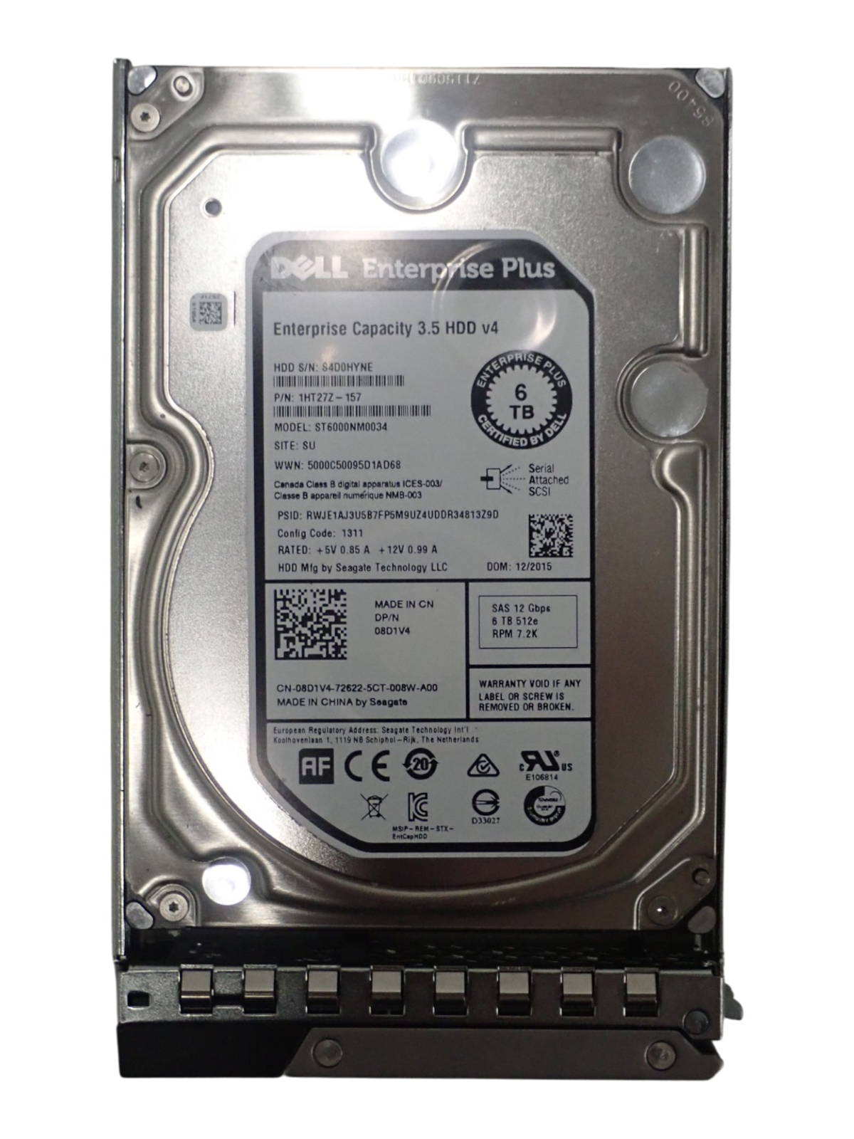 Dell 6TB 7.2K SAS 12G 3.5" 512e HDD ST6000NM0034 8D1V4 + 14th-17th Gen Caddy