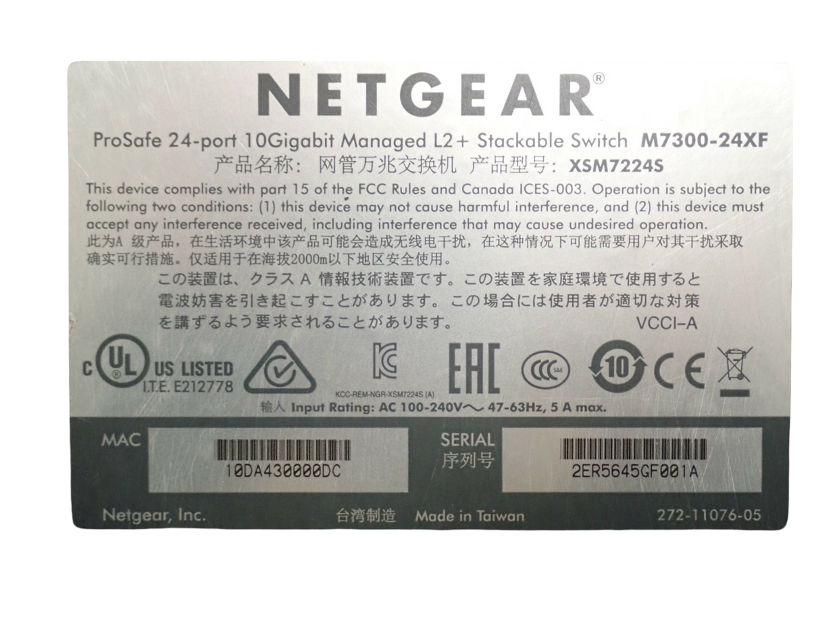 Netgear ProSAFE M7300-24XF XSM7224S 24-Port 10Gb SFP 4-Port Combo L2+ 1U Switch