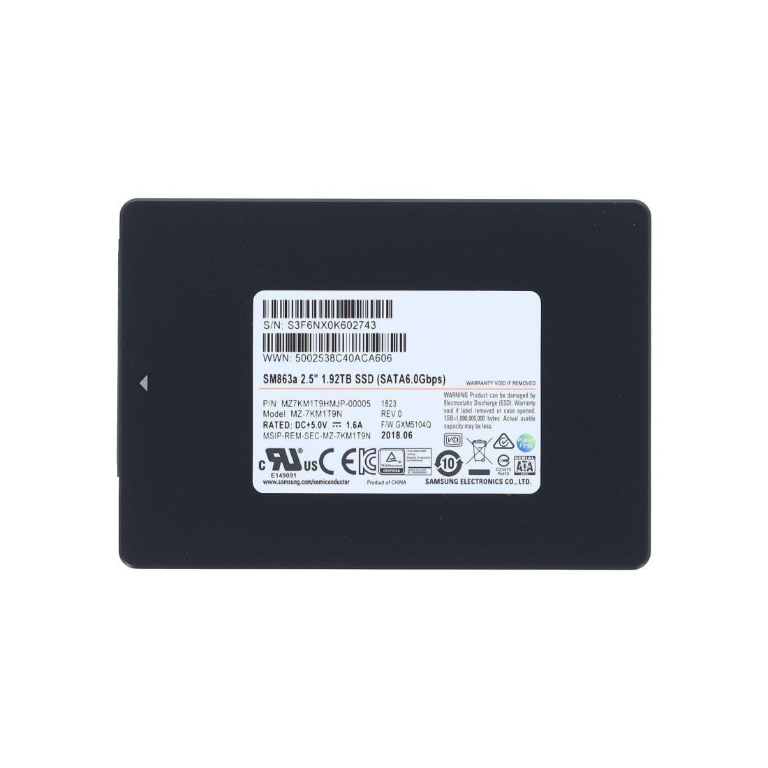 Samsung 1.92TB SATA 6G 2.5" MU SM863A Series SSD MZ7KM1T9HMJP-00005