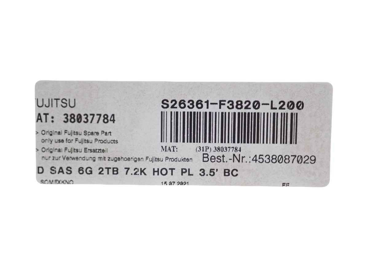 NEW Fujitsu Primergy 2TB 7.2K SAS 6G 3.5" LFF HotPlug HDD S26361-F3820-L200