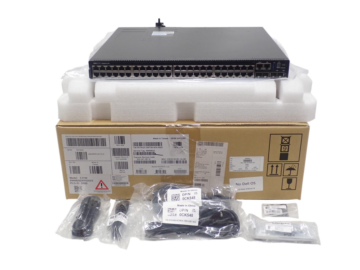NEW Dell EMC PowerSwitch N3248TE-ON 48x 1G RJ45 4x SFP+ 2x QSFP28 RA Switch OS6