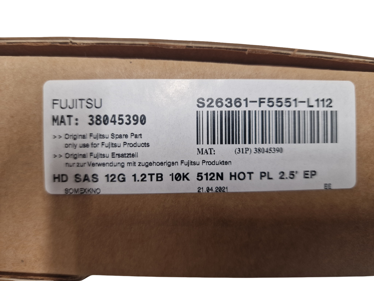 New Fujitsu 1.2TB 10K SAS 12G 2.5" SFF Hard Drive HDD S26361-F5551-L112