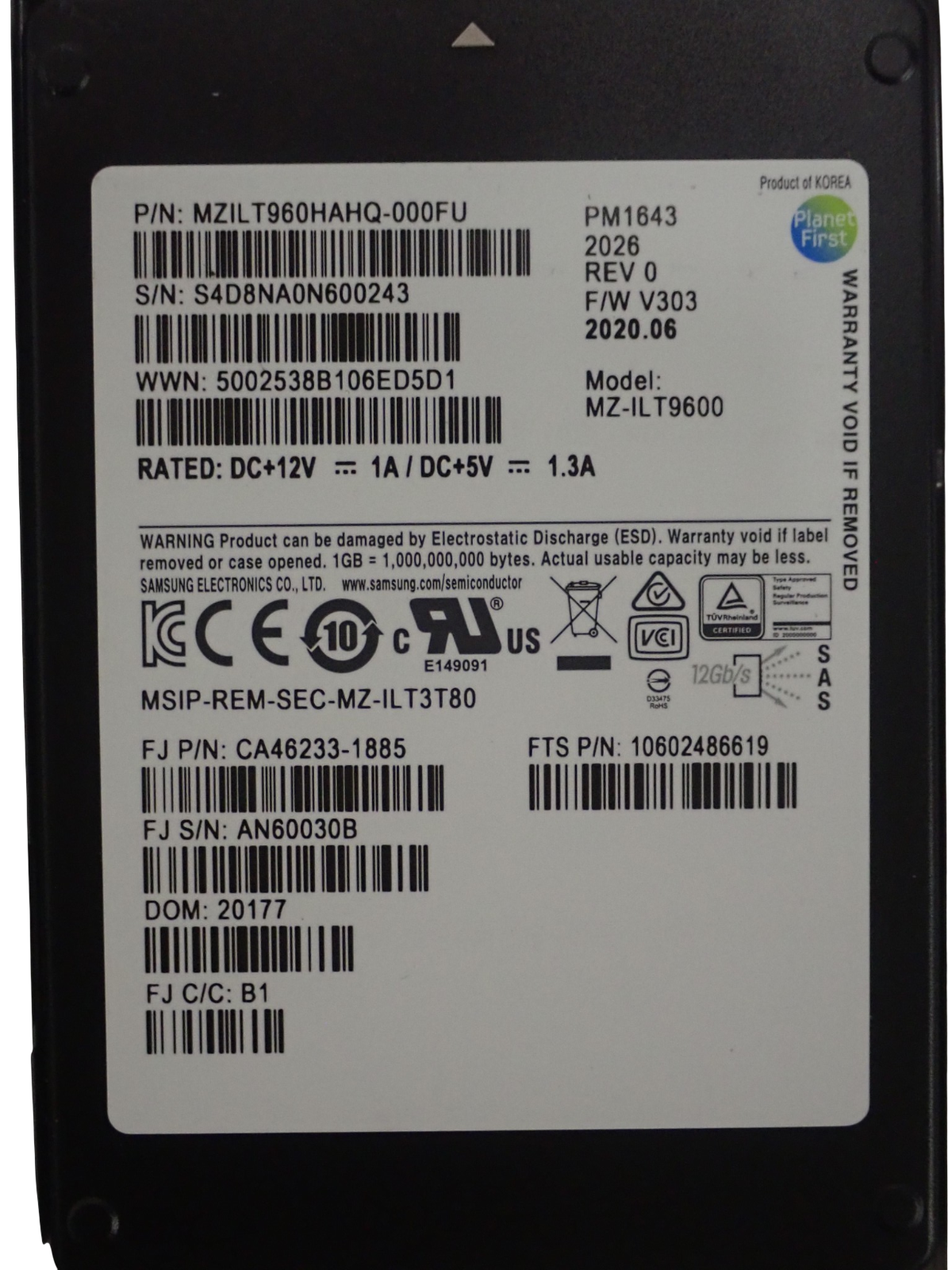 Fujitsu Eternus 960GB SAS 12G2.5" SSD MZ-ILT9600 10602486619 CA08226-E634
