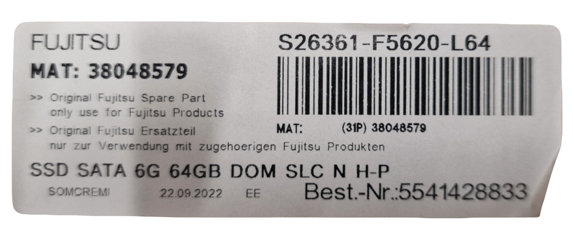 New Fujitsu 64GB SATA DOM SSD 6G SLC Internal Server SSD S26361-F5620-L64