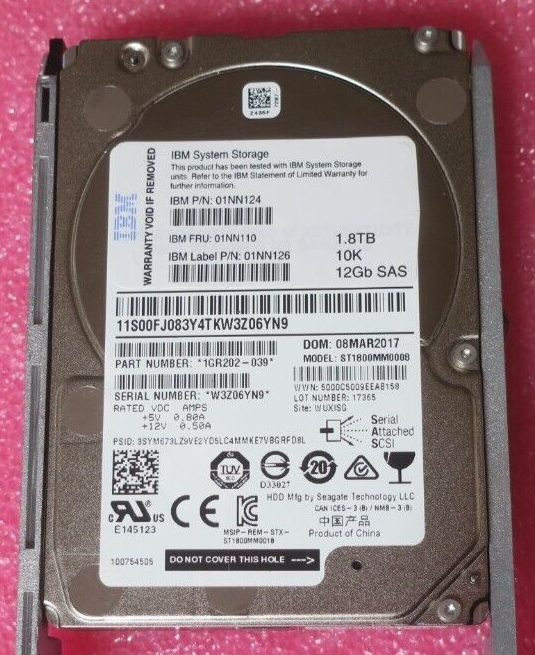 IBM 01NN110 01NN124 AHF4 1.8TB 10K 12Gb SAS 2.5 HDD STORWIZE 2076 V7000 00FJ083
