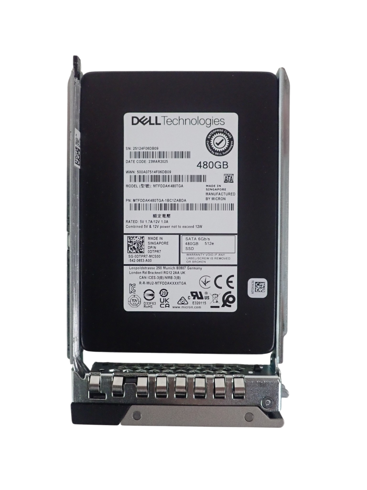 Dell 480GB SATA 6G 2.5" RI TLC SSD MTFDDAK480TGA DTPR7 in 14th Gen Caddy