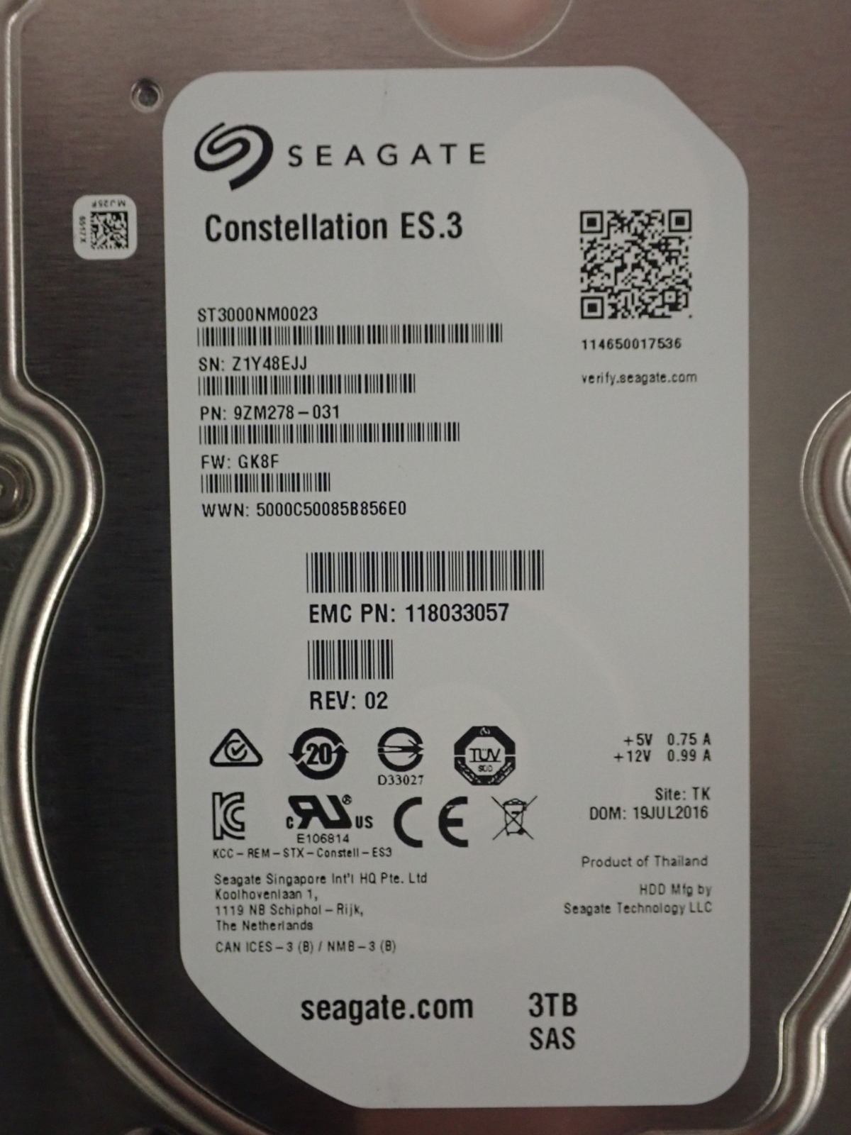 EMC Seagate Constellation 3TB 3.5'' SAS 6G 7.2K 128MB HDD 118033057 ST3000NM0023