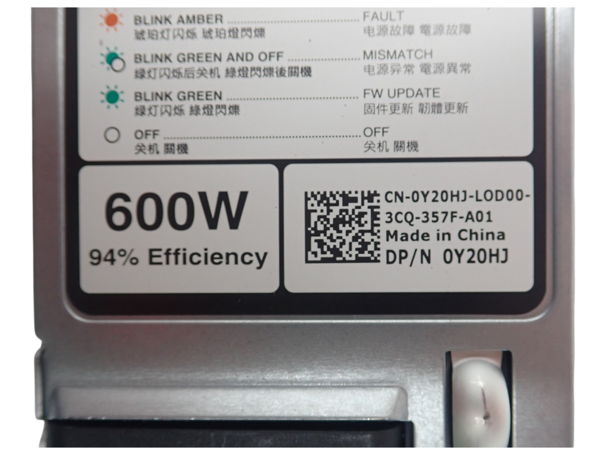 Dell 600W Platinum Power Supply PSU for R650XS R750XS R550 R350 Y20HJ 0Y20HJ