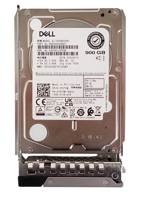 New Dell 900GB 15K SAS 12G 512n Enterprise 2.5" HDD YKT0W AL14SXB90ENY