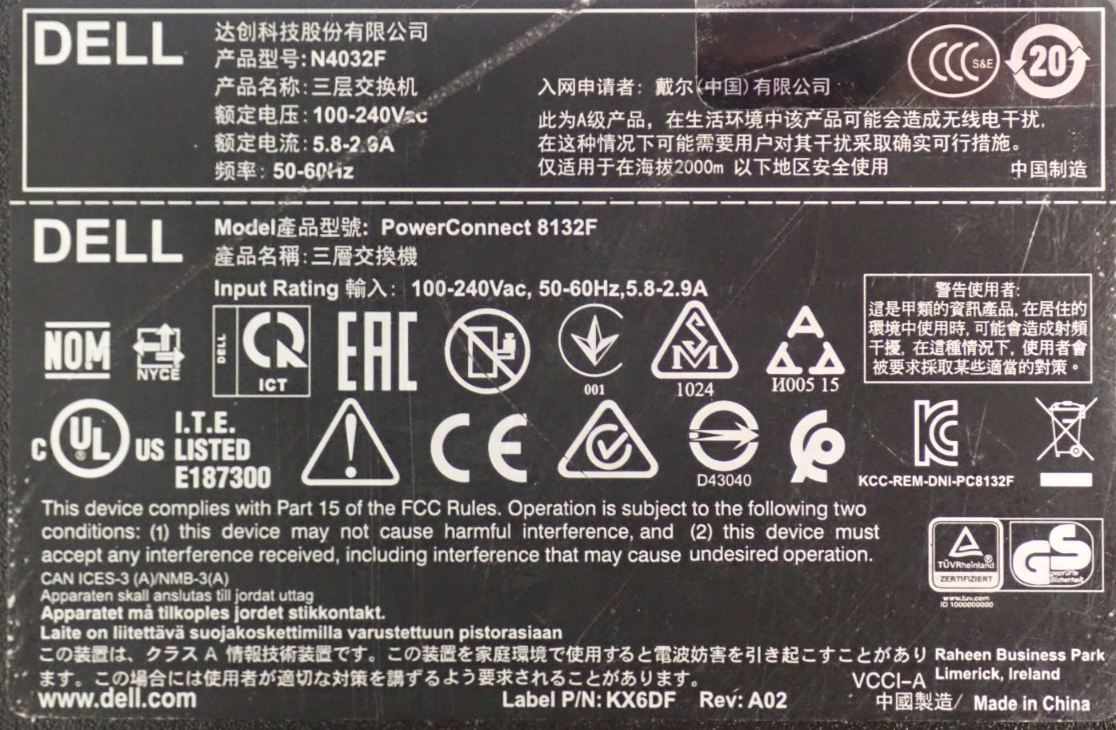 Dell PowerConnect N4032F 8132F 24-Port 10G SFP+ Port Layer 3 1U Switch JH9TW