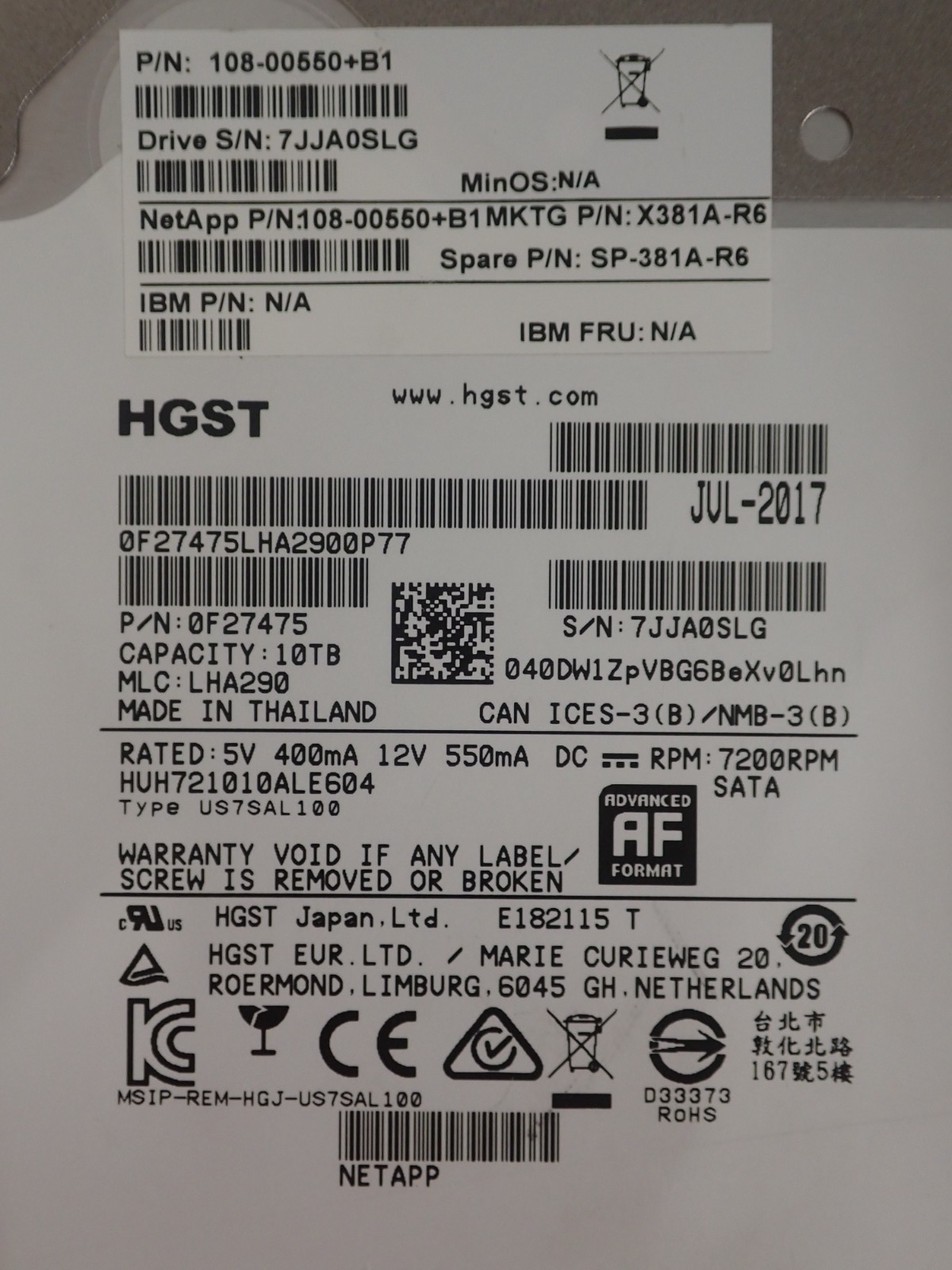 Hitachi Ultrastar HGST 10TB 7.2K SATA 6G 256MB AF HE 3.5" HDD HUH721010ALE604