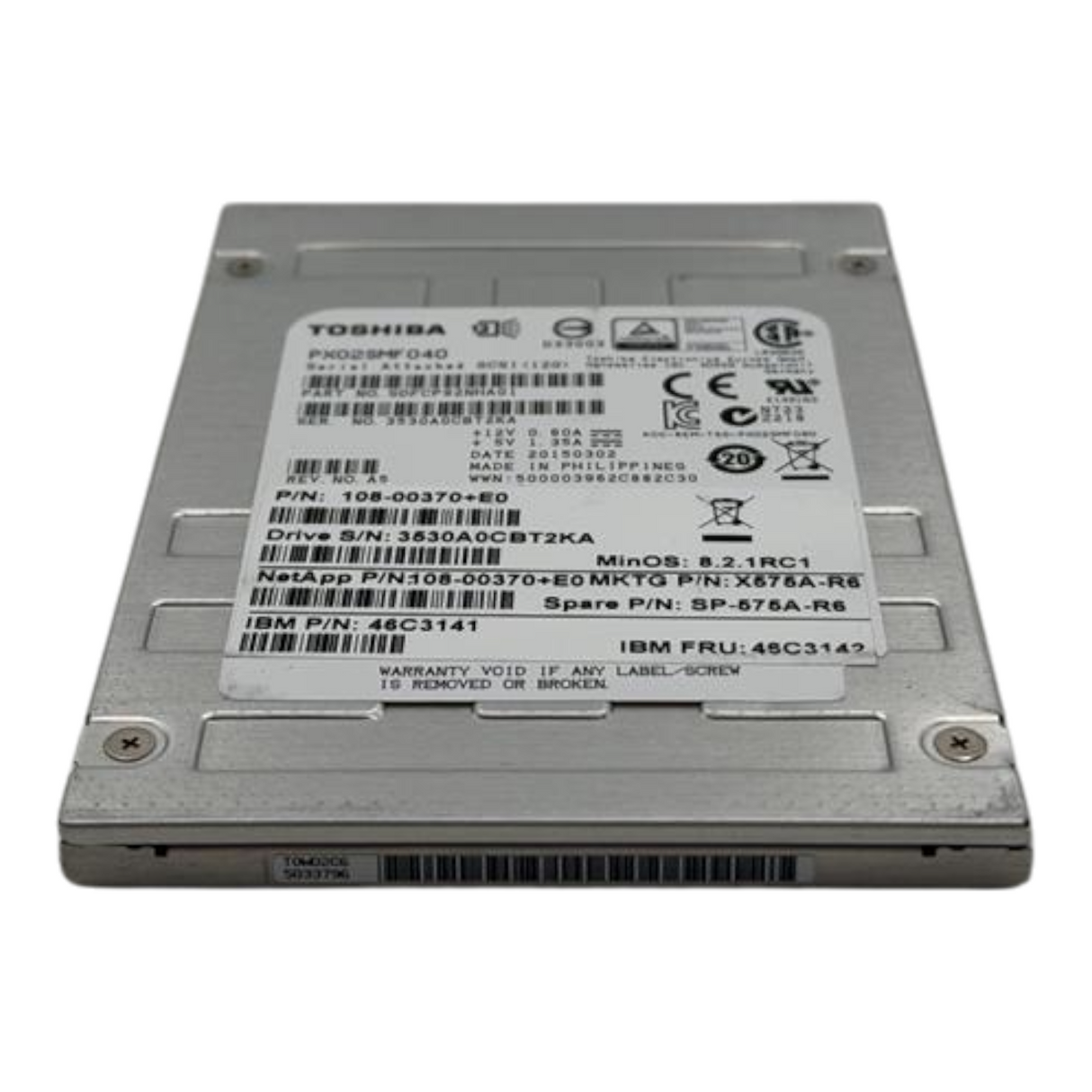 NetApp Toshiba 400GB SAS 12G WI 2.5" SSD PX02SMF040 108-00370 X575A-R6 8.2.1RC1