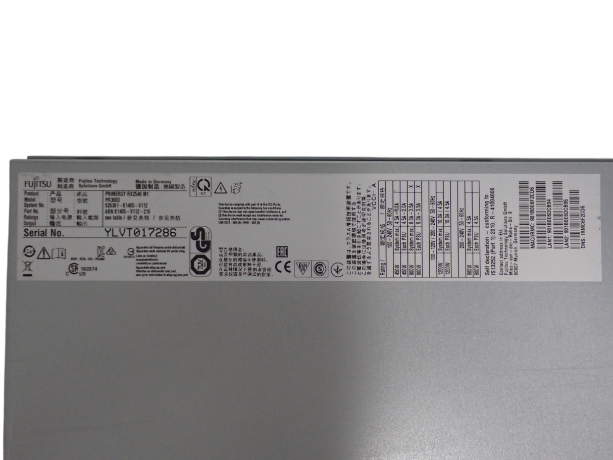 Fujitsu Primergy RX2540 M1 12-Bay LFF 2x Xeon E5-2600v3 24x DDR4 2U CTO Server