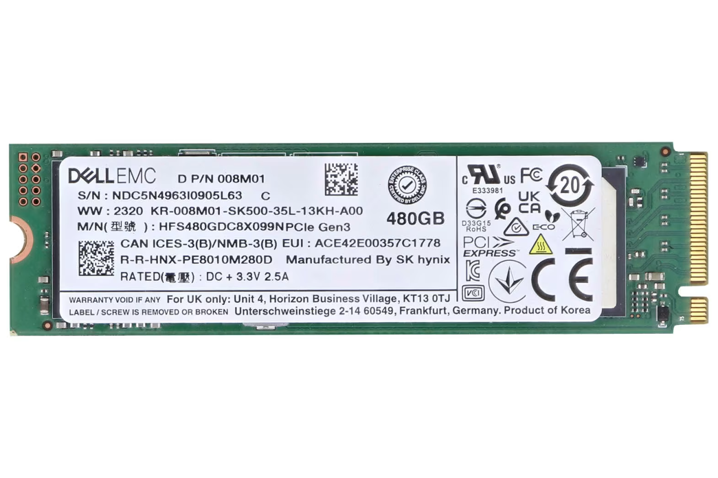 NEW Dell 08M01 480GB TLC PCI-E 3.0 x4 NVMe Read Intensive M.2 2280 Internal SSD