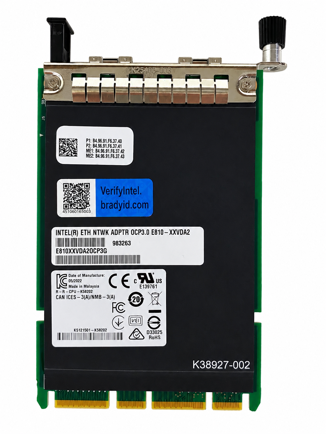 Intel E810-XXVDA2 OCP 3.0 Dual Port 25GbE SFP28 Ethernet Adapter E810XXVDA2OCP3G