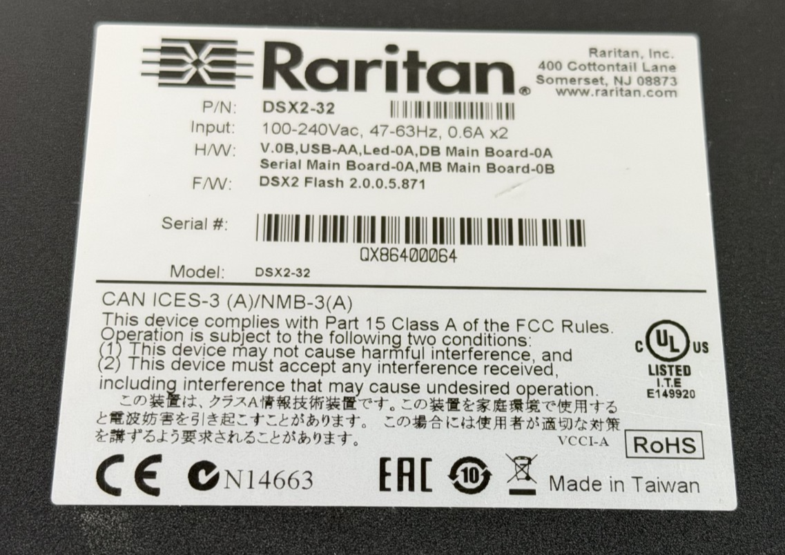 Raritan DSX2-32 Dominion SX 32 Port 1U Rack Mount Serial Console Server