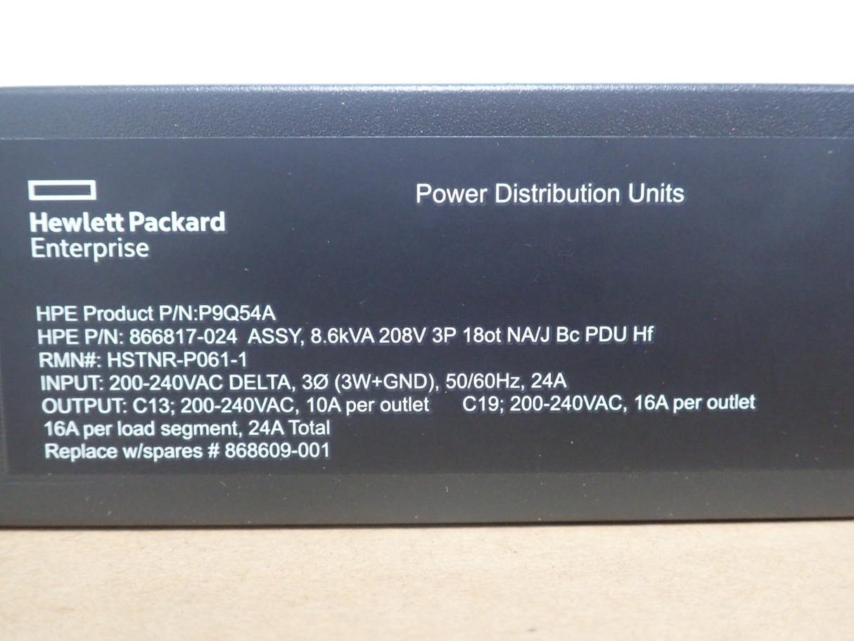 NEW HPE G2 P9Q54A 18 x C13 Outlets 3Ph 8.6kVA 48A 208V NA/JP Rack PDU 866817-024