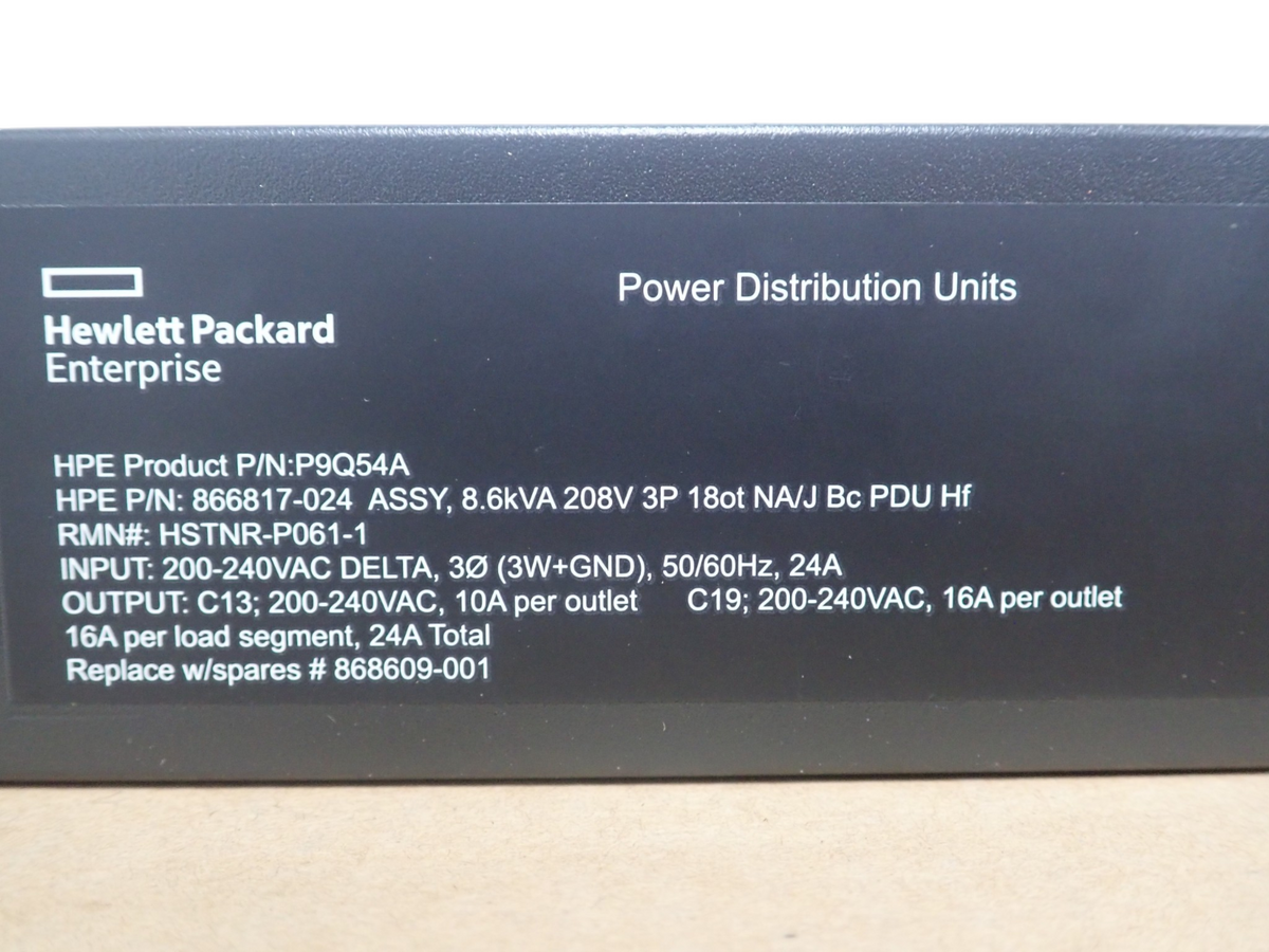 NEW HPE G2 P9Q54A 18 x C13 Outlets 3Ph 8.6kVA 48A 208V NA/JP Rack PDU 866817-024