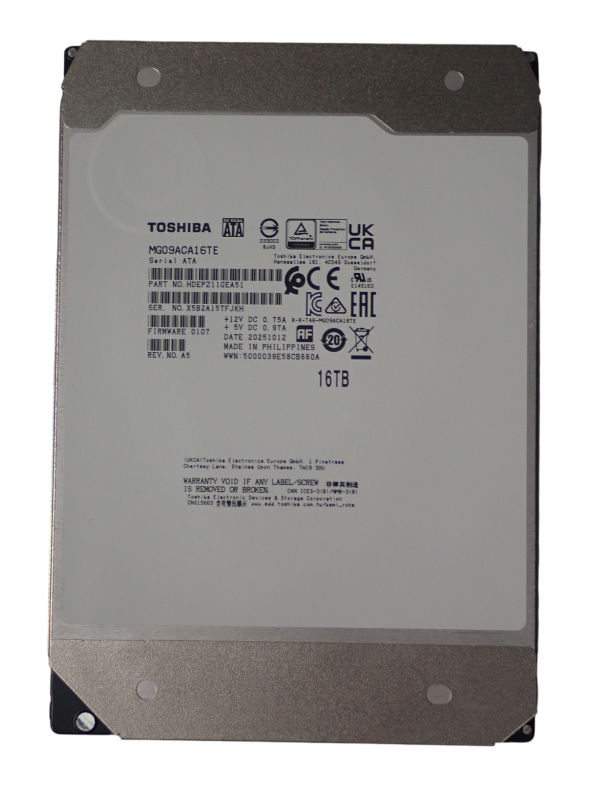 Toshiba 16TB 3.5" 7.2K SATA 6G 512mb LFF Enterprise Hard Drive HDD MG09ACA16TE