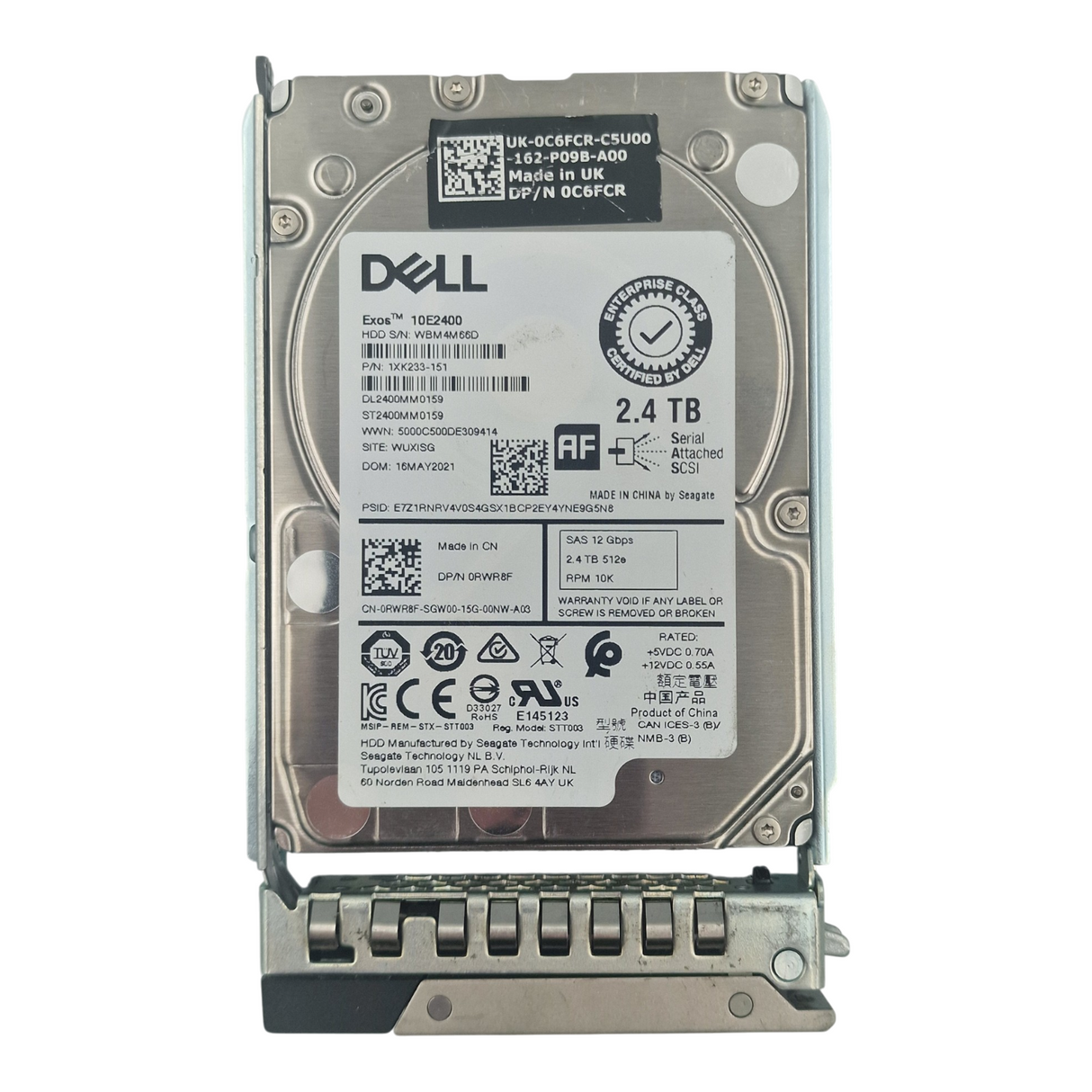 Dell 2.4TB 10K SAS 12G 2.5" Hard Drive HDD RWR8F 0RWR8F + Gen 14-17 Series Caddy