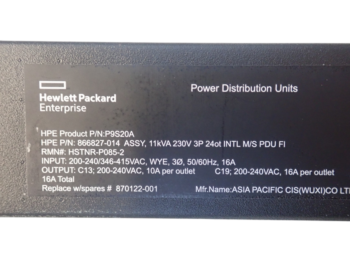 HPE G2 P9S20A 18xC13 6xC19 11kVA 3-Phase 16A Metered Switched 230V Rack PDU