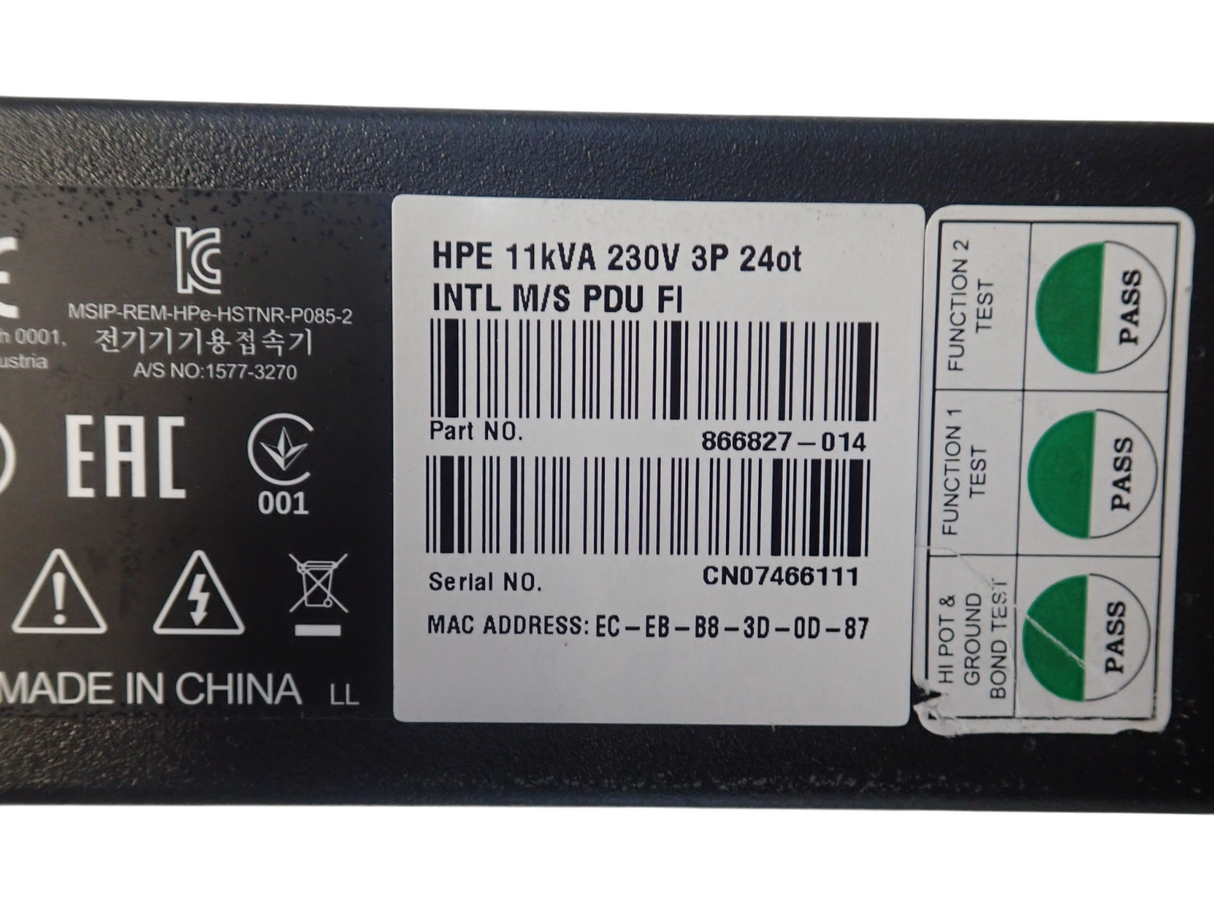 HPE G2 P9S20A 18xC13 6xC19 11kVA 3-Phase 16A Metered Switched 230V Rack PDU