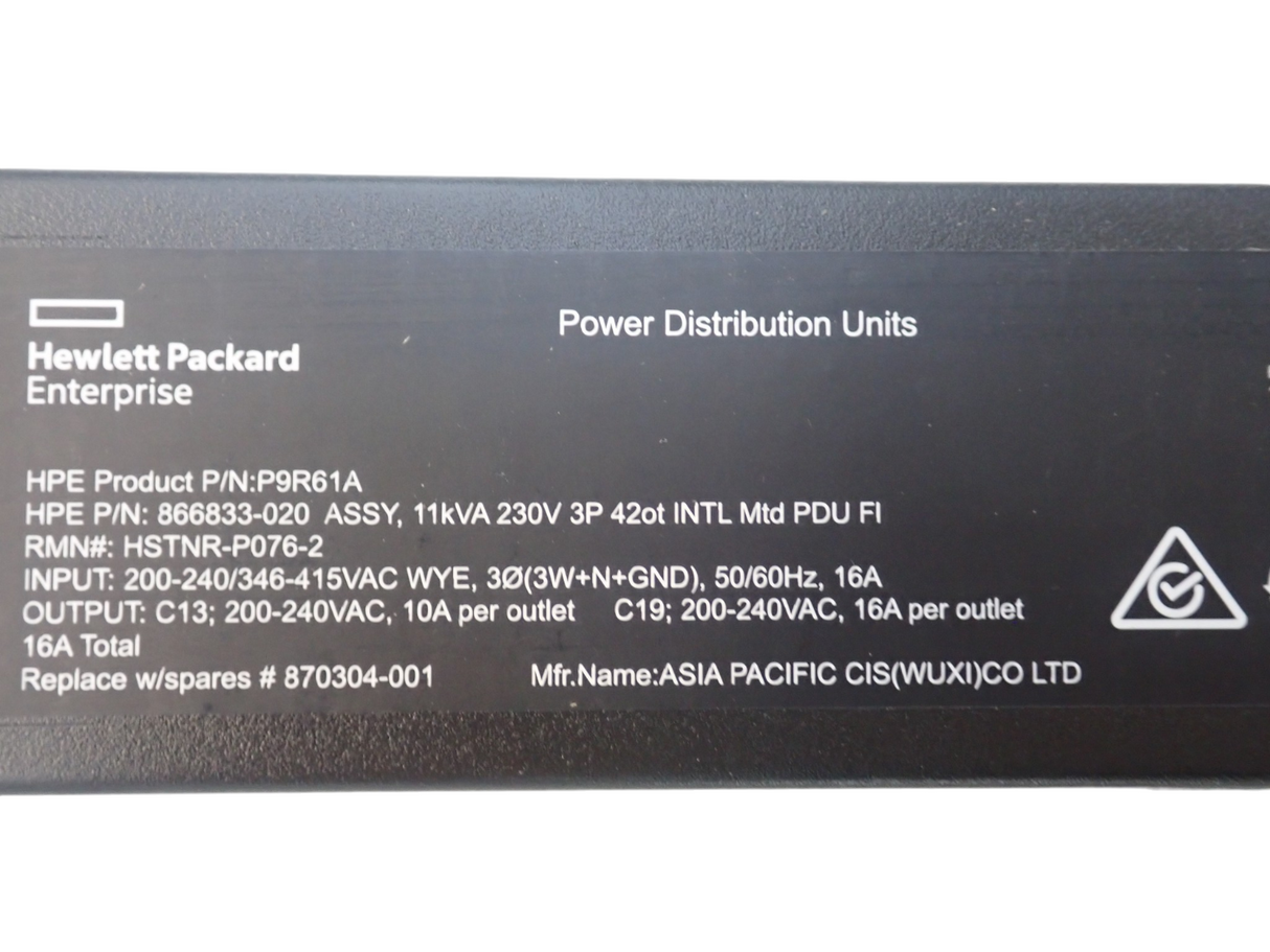 HPE G2 P9R61A 36xC13 6xC19 11kVA 3-Phase 16A Metered Monitored 230V Rack PDU