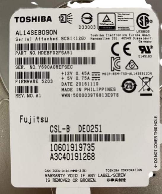 Fujitsu 900GB 10K SAS 12G 512N 2.5" SFF HDD AL14SEB090N S26361-F5551-L190