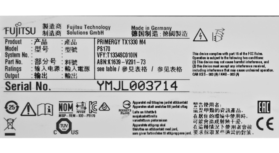 Fujitsu PRIMERGY TX1330 M4 Xeon E-2200/E-2100 4-DIMM 8xSFF Bay Tower Server CTO