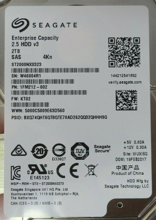Seagate 2TB 7.2K SAS 12Gb/s 4Kn Enterprise 2.5" Hard Drive HDD ST2000NX0323