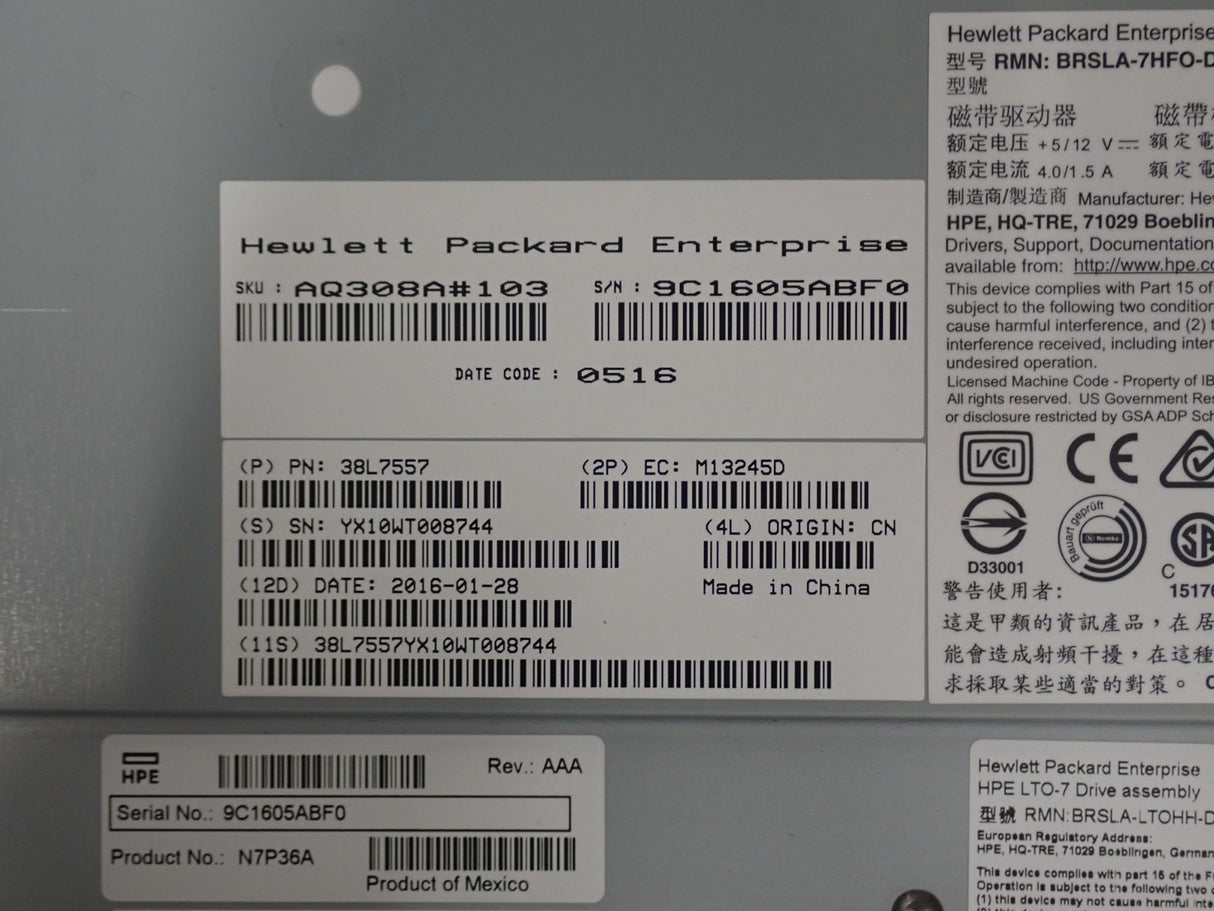 HP LTO-7 Ultrium 15000 MSL HH FC 8Gb Tape Drive N7P36A AQ308A#103 834167-001
