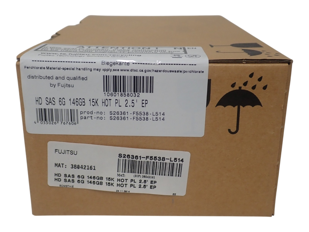 NEW Fujitsu 146GB SAS 6G 15k 2.5" Hot-Plug HDD Hard Drive S26361-F5538-L514