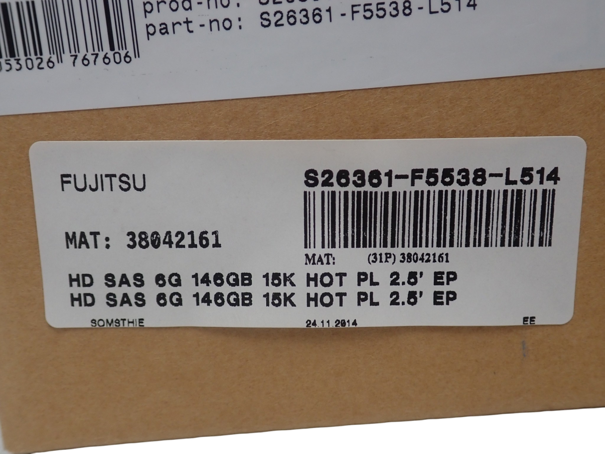 NEW Fujitsu 146GB SAS 6G 15k 2.5" Hot-Plug HDD Hard Drive S26361-F5538-L514