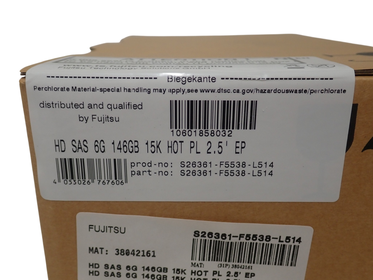 NEW Fujitsu 146GB SAS 6G 15k 2.5" Hot-Plug HDD Hard Drive S26361-F5538-L514