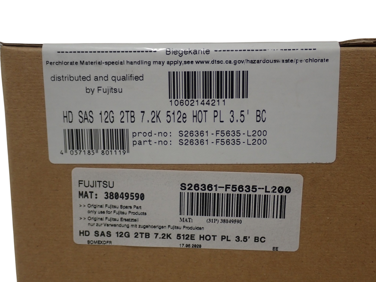 NEW Fujitsu 2TB SAS 12G 7.2k 521e 3.5" Hot-Plug HDD Hard Drive S26361-F5635-L200