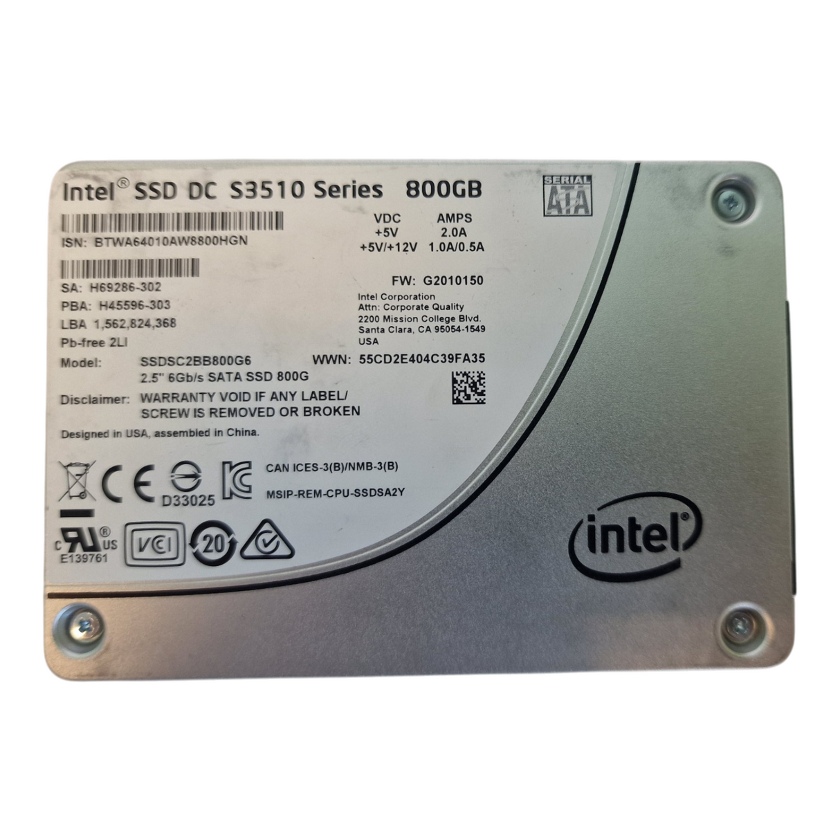 Intel DC S3510 800GB SATA 6G 2.5" SFF SSD Solid State Drive SSDSC2BB800G6