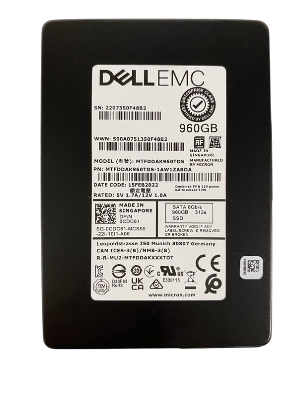 Dell 960GB SATA 6Gb/s 2.5" Read Intensive SSD CDC61 MTFDDAK960TDS