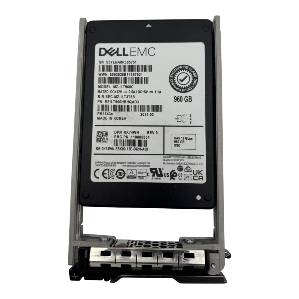 Dell 960GB 2.5" SAS 12G RI TLC HotPlug SSD K74WN MZ-ILT960C + 14th Gen Caddy
