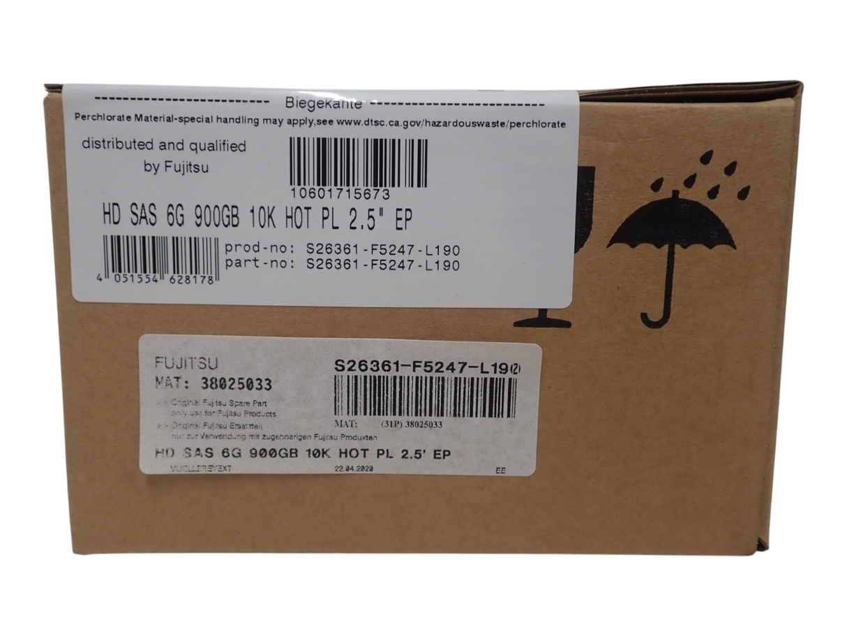 NEW Fujitsu 900GB SAS 6G 10k 2.5" Hot-Plug HDD Hard Drive S26361-F5247-L190