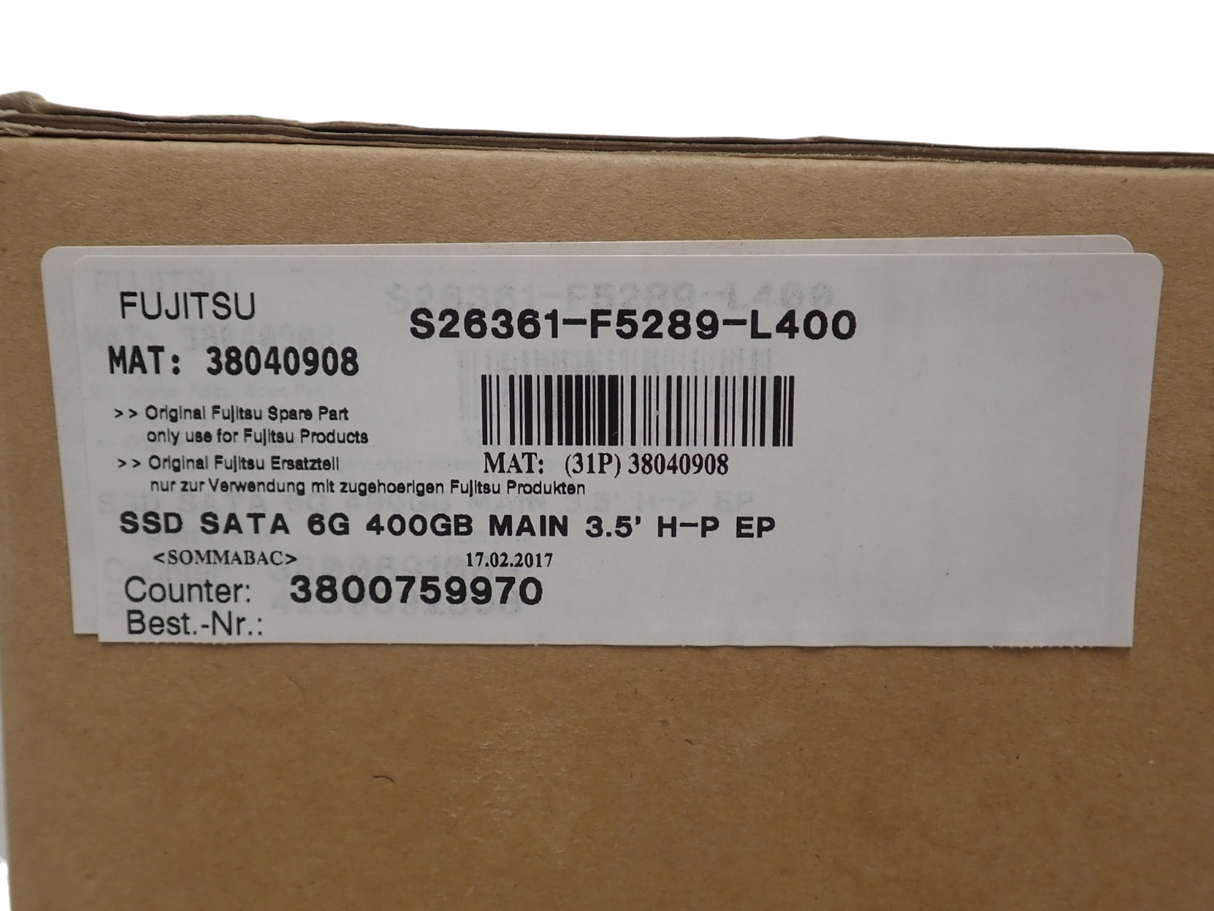 NEW Fujitsu 400GB SATA 6G MU 2.5" Hot-Plug SSD in 3.5" Caddy S26361-F5289-L400