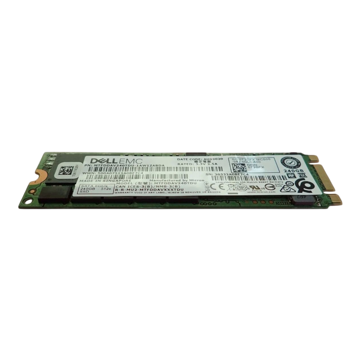 Dell 240GB M.2 SATA 6G 512e Solid State Drive SSD 0T2GFX T2GFX MTFDDAV240TDU