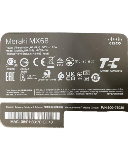 New Cisco Meraki MX68-HW Unclaimed Cloud-Managed Firewall Security Appliance