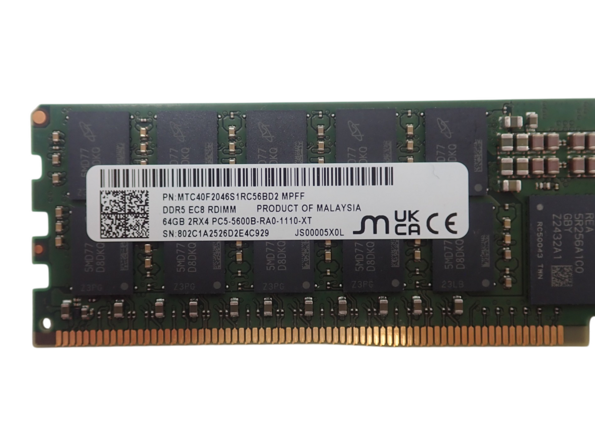 NEW Micron 64GB 2Rx4 PC5-5600B DDR5 ECC RDIMM Server Memory MTC40F2046S1RC56BD2