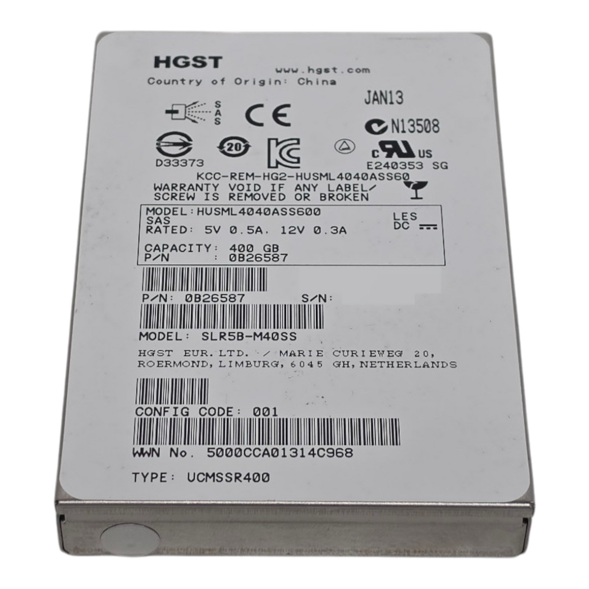 Hitachi HGST Ultrastar HUSML4040ASS600 400GB 6G SAS MLC WI 2.5" SFF SSD 0B26587