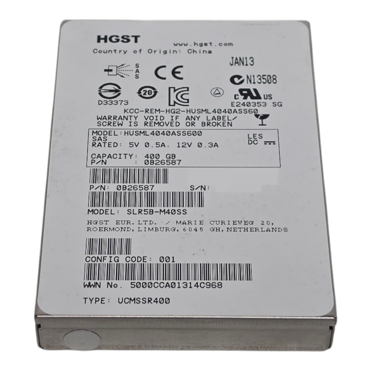 Hitachi HGST Ultrastar HUSML4040ASS600 400GB 6G SAS MLC WI 2.5" SFF SSD 0B26587