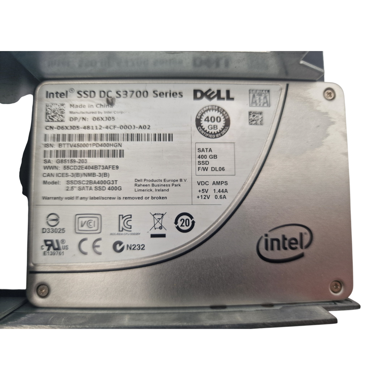 Dell 400GB 6G SATA MLC Hot-Plug 2.5" SFF SSD 6XJ05 SSDDC2BA400G3T + 3.5" Caddy