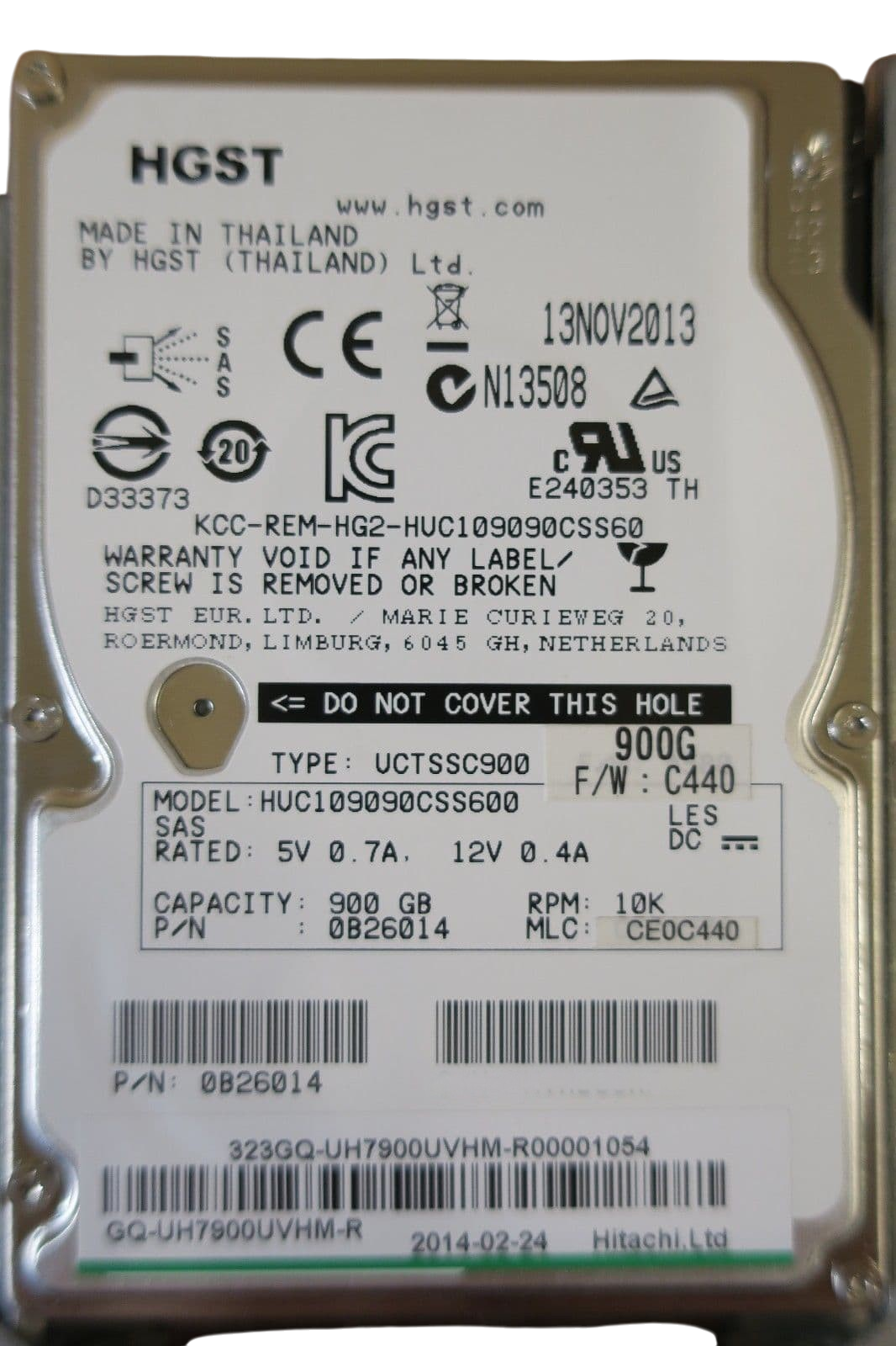 Hitachi 900GB 10K 6G SAS 2.5" SFF HDD HUC109090CSS600 GQ-UH7900UVHM-R 0B26014